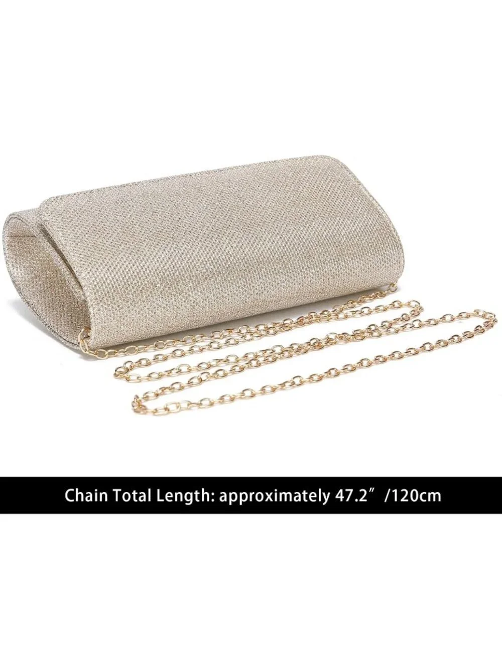 Women's Apricot Glitter Clutch Purse Evening Bag With Chain For Wedding Handbag